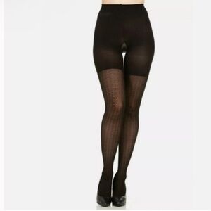 NWT Spanx Love Your Assets Black Shaping Tights in Textured Wishbone, Size 3 (L)